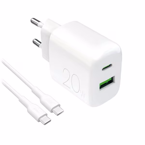 Puro PROLITE 20W USB-A / USB-C seinälaturi + USB-C - USB-C kaapeli 1.2m - Valkoinen