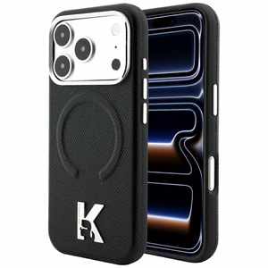 Karl Lagerfeld Grained Embossed Ring & Kameo Logo -suojakuori laitteelle iPhone 18 Pro Max / 17 Pro Max, MagSafe-yhteensopiva – musta