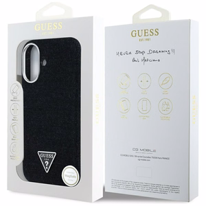 Guess Denim Triangle Logo MagSafe Suojakuori iPhone 16:lle - musta