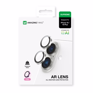 AmazingThing AR Aluminum 2 Lens Glass kameralinssikehyksellä iPhone 16 / 16 Plus:lle - vaaleanpunainen
