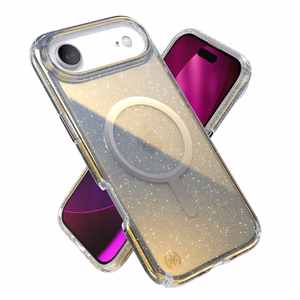 Speck Presidio Lux Glitter MagSafe suojakuori iPhone Air -laitteelle, Clear / Hyper Mirror Glitter -värinen