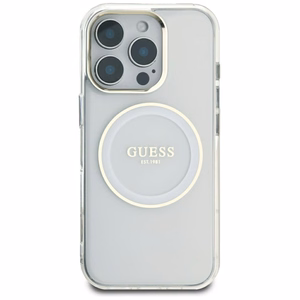 Guess IML Metal Colored Circle Classic Logo MagSafe Suojakuori iPhone 16 Pro Max:lle - valkoinen