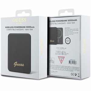 Guess MagSafe Metal Script Logo induktiovirtapankki 15W 5000mAh - musta