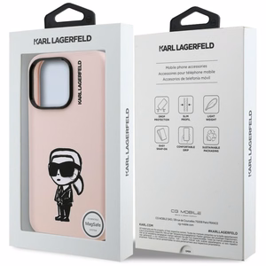 Karl Lagerfeld Silikoninen Karl Sketch MagSafe Suojakuori iPhone 16 Pro Max:lle - Vaaleanpunainen