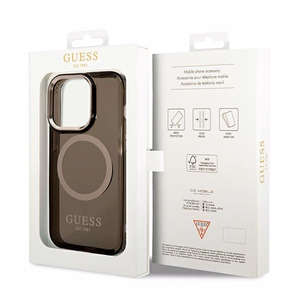 Guess GUHMP14XHTCMK iPhone 14 Pro Max 6.7" musta/musta kova kotelo kultainen ääriviivat läpikuultava MagSafe