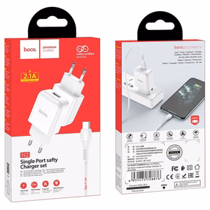Puhelinlaturi Hoco USB A 2A 10W + kaapeli USB A - USB C N2 valkoinen