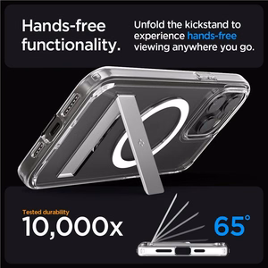 Spigen Ultra Hybrid S MagSafe Suojakuori jalustalla iPhone 15 Pro:lle - Läpinäkyvä