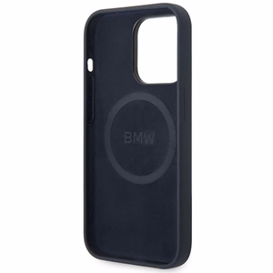 BMW BMHMP14XSILNA laivastonsininen silikoninen metallilogolla varustettu suojakuori iPhone 14 Pro Max 6.7 MagSafe