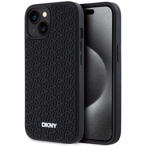 DKNY 3D Rubber Repeat Pattern Suojakuori iPhone 15/14/13:lle - Musta