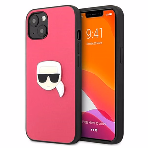 Karl Lagerfeld Nahka Ikonik Karl's Head Metal Case iPhone 13 mini - vaaleanpunainen