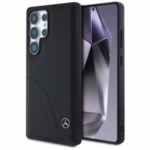 Mercedes Nahkainen Curved Stitches Suojakuori Samsung Galaxy S25 Ultralle - musta