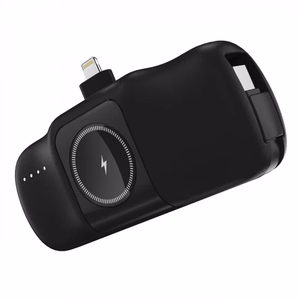 Wozinsky WF16-YLS 5000mAh 15W Lightning Mini Power Bank, jossa on sisäänrakennettu USB-C-kaapeli ja Apple Watch -laturi - musta