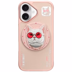 Nimmy Glasses Cool Cat MagSafe Suojakuori iPhone 16:lle - vaaleanpunainen