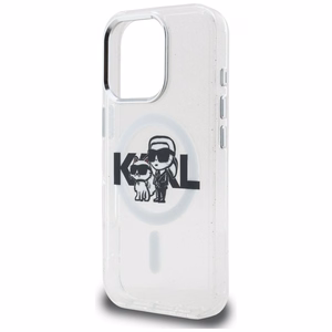 Karl Lagerfeld IML Glitter Karl & Choupette Sketch Logo MagSafe suojakuori iPhone 16 Pro - läpinäkyvä