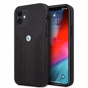 BMW Leather Curve rei'itetty kotelo iPhone 12 mini - musta