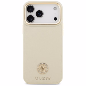 Guess Grained Strass Logo MagSafe -suojakuori iPhone 17 Pro Max - beige
