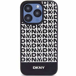 DKNY Nahkainen Painettu Pattern Metal Logo MagSafe Suojakuori iPhone 15 Pro Max:lle - Musta