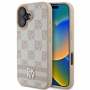 DKNY Checkered Pattern & Printed Stripes iPhone 16 Case - Pink