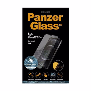 PanzerGlass E2E Super+ Microfracture antibakteerinen karkaistu suojalasi iPhone 12 / 12 Pro - mustalla kehyksellä