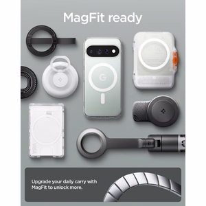 Spigen Ultra Hybrid Mag MagSafe -suojakuori Google Pixel 11 Pro -mallille, läpinäkyvä / valkoinen