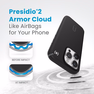 Speck Presidio2 Pro ClickLock MagSafe-suojakuori iPhone 15 Pro -puhelimelle, musta/liuskeenharmaa
