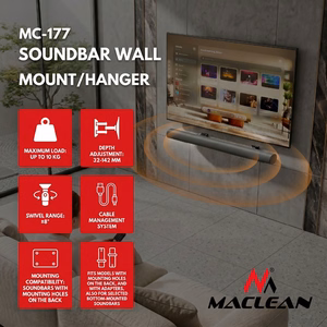 Maclean MC-177 – teräksinen seinäteline soundbar-kaiuttimelle, kulmansäätö +8°...−8°, enimmäiskuorma 10 kg