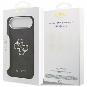 GUESS suojakuori iPhone 17 Air GUHCP17MP4G4SMCK (4G PU-nahkakuori isolla 4G- ja Classic-logolla sekä hopeisella metallikameran kehyksellä) musta