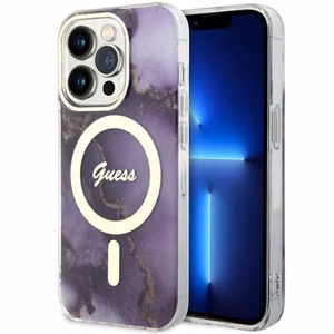 Guess GUHMP14LHTMRSU iPhone 14 Pro 6.1 violetti/violetti suojakuori Golden Marble MagSafe
