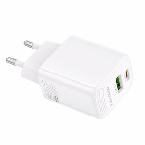 Borofone Wall charger BN27 Fuente - USB + Type C - QC 3.0 PD 20W white