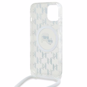 Karl Lagerfeld IML Crossbody Monogram Karl & Choupette Head MagSafe suojakuori iPhone 15 / 14 / 13:lle - läpinäkyvä