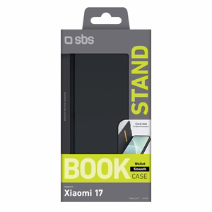 SBS Wallet Smooth -lompakkokuori Xiaomi 17:lle läpällä - musta