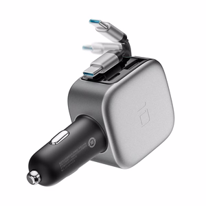 Cuktech CC903P car charger 100 W, with display and 70 cm retractable USB-C cable – gray