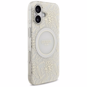 Guess IML Flowers Electro Pearl Strap MagSafe suojakuori iPhone 17 - valkoinen