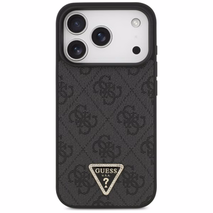 Guess Leather 4G Triangle Strass MagSafe -suojakuori iPhone 18 Pro / 17 Pro – musta