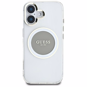 Guess IML Metal Colored Circle Classic Logo MagSafe Suojakuori iPhone 16:lle - harmaa