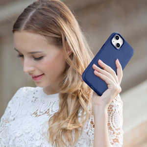 iCarer Case Nahkakotelo iPhone 14 Plus -puhelimelle aito nahkakotelo sininen (yhteensopiva MagSafe)