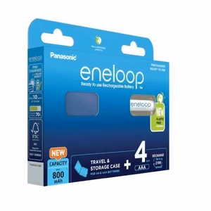 Ladattavat paristot PANASONIC ENELOOP AAA 800 mAh 4 kpl + kotelo (BK-4MCDE/4CP+CASE)