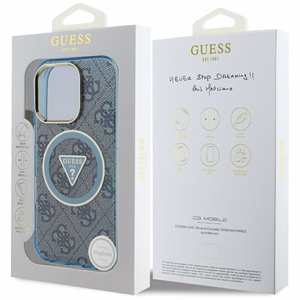 Guess IML Metal Glitter 4G Circle Triangle MagSafe Suojakuori iPhone 16 Pro Max:lle - Sininen
