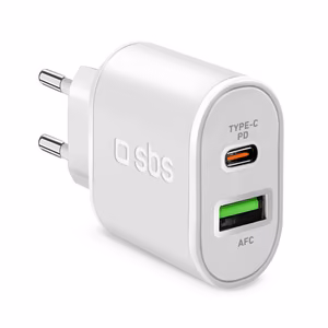 SBS TETRPD20W 20W USB-A USB-C seinälaturi Power Deliveryllä - valkoinen
