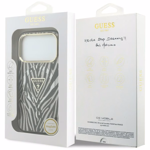 Guess IML Zebra Glitter Triangle Logo MagSafe suojakuori mallille iPhone 18 Pro / 17 Pro – väri: hopea