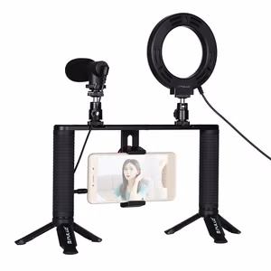 Bloggaajan älypuhelimen videosetti (LED-rengasvalo, jalusta, puhelinpidike, mikrofoni)
