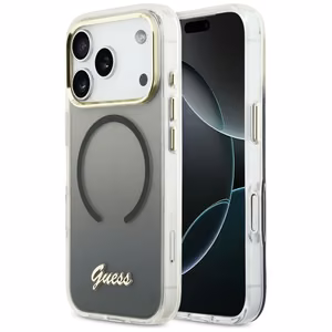 Guess IML Gradient Script Metal MagSafe Suojakuori iPhone 17 Pro - Musta