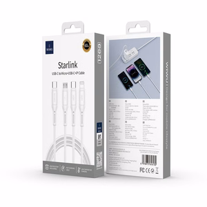WiWU - Starlink Series datakaapeli Wi-046E 3-in-1 USB C - USB C, Micro USB, Lightning 60W 1m - valkoinen