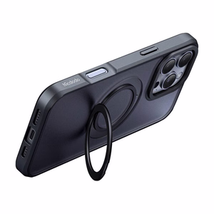 McDodo PC-4932 MagSafe kotelo iPhone 16 Pro:lle jalustalla (musta)