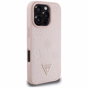 Guess Grained Hot Stamp Peony Triangle Logo MagSafe Suojakuori iPhone 16 Pro:lle - vaaleanpunainen