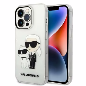 Karl Lagerfeld Glitter Karl&Choupette -suojakuori iPhone 14 Pro -puhelimeen - läpinäkyvä