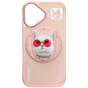 Nimmy Glasses Cool Cat MagSafe Suojakuori iPhone 16:lle - vaaleanpunainen
