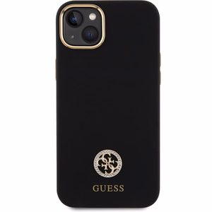 Guess Silicone Logo Strass 4G Suojakuori iPhone 15 Plus / 14 Plus 6.7":lle - Musta