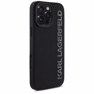 Karl Lagerfeld HC 3D Rubber Elongated Glitter Suojakuori iPhone 16 Prolle - musta