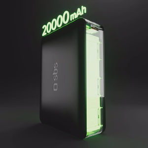 Powerbank SBS 20000mAh 65W PD AFC USB-C USB-A kannettavalle tietokoneelle, tabletille, älypuhelimelle - musta